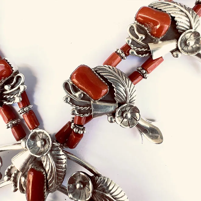 Collar Navajo en plata y coral - Imagen 3